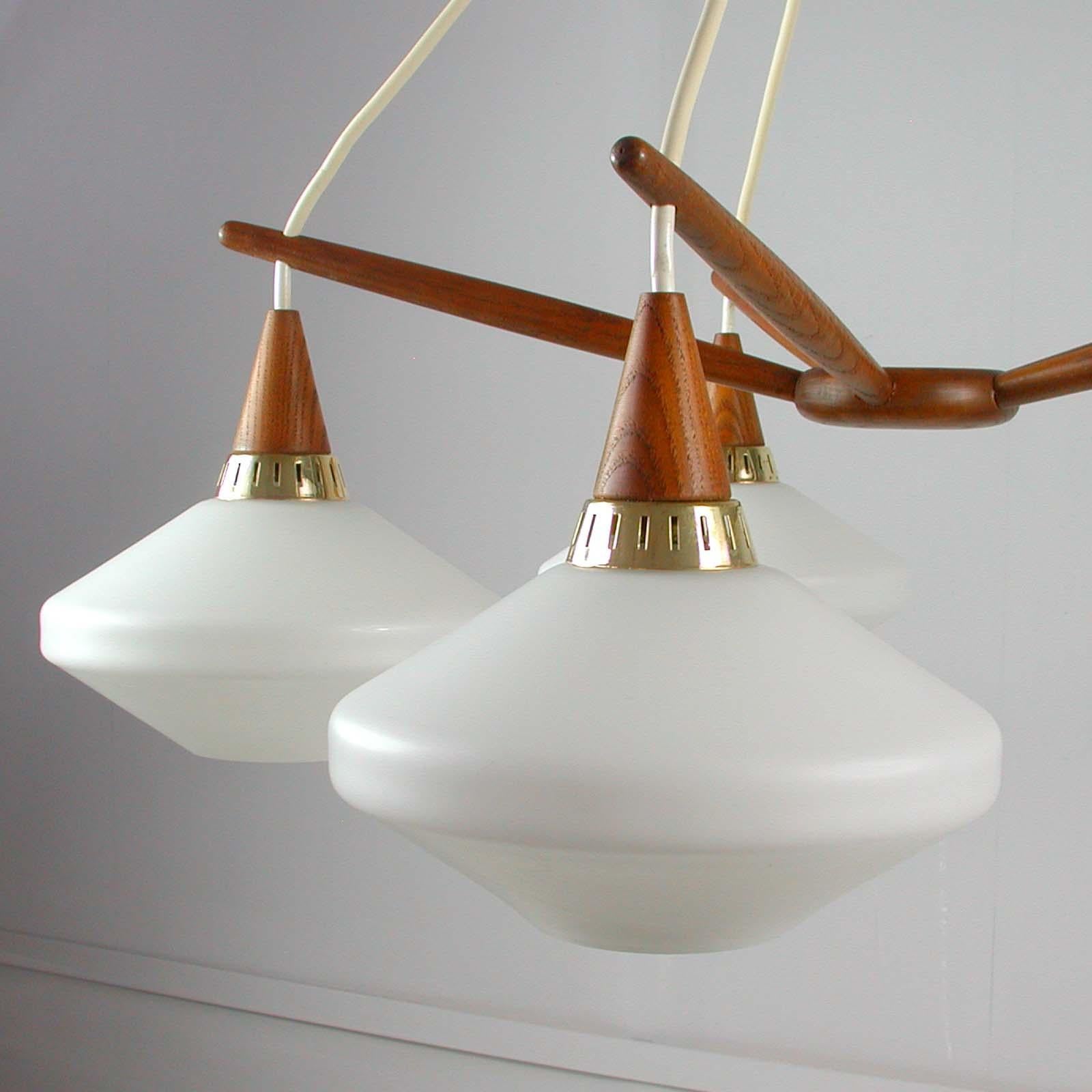 Midcentury Swedish Teak and Satin Glass Chandelier by ASEA, 1960s 3
