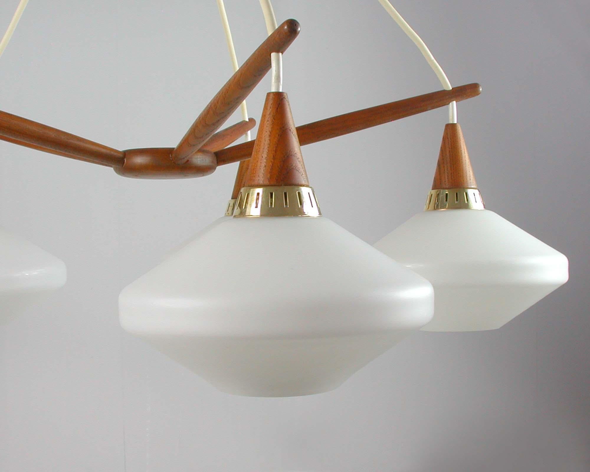 Midcentury Swedish Teak and Satin Glass Chandelier by ASEA, 1960s 4