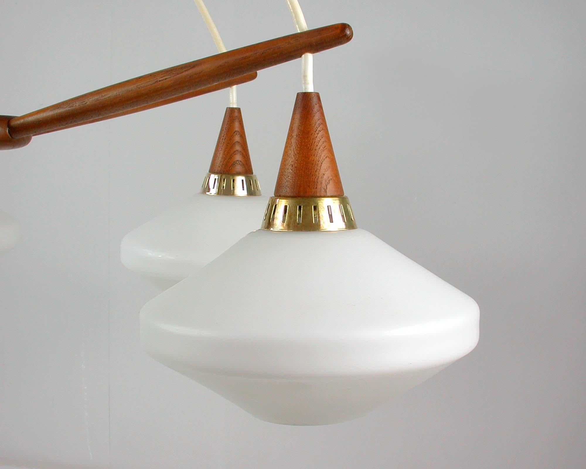 Midcentury Swedish Teak and Satin Glass Chandelier by ASEA, 1960s In Good Condition In NUEMBRECHT, NRW