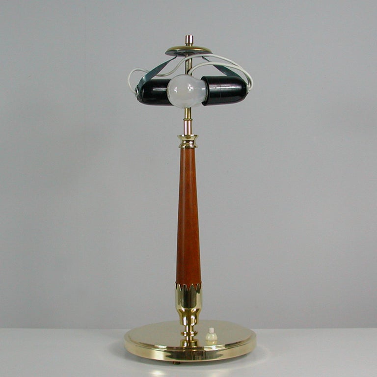 Midcentury Swedish Teak, Brass and Frosted Glass Table Lamp by Böhlmarks, 1950s For Sale 7