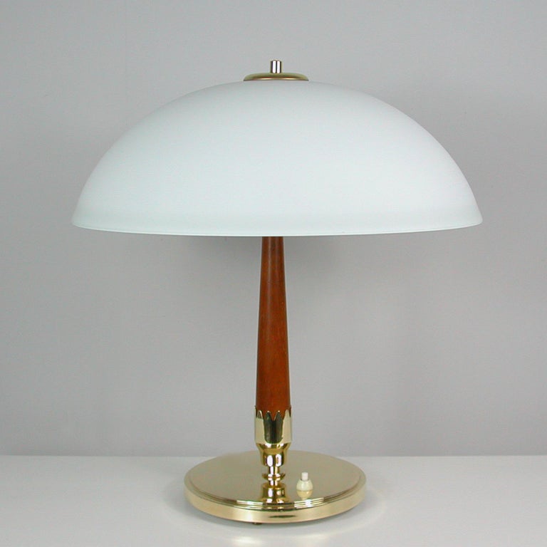 Midcentury Swedish Teak, Brass and Frosted Glass Table Lamp by Böhlmarks, 1950s For Sale 9