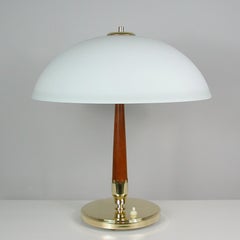 Midcentury Swedish Teak, Brass and Frosted Glass Table Lamp by Böhlmarks, 1950s