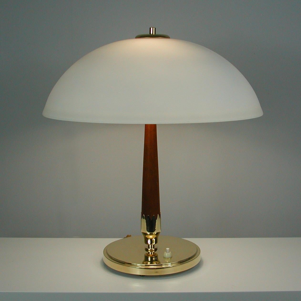 Mid-Century Modern Midcentury Swedish Teak, Brass and Frosted Glass Table Lamp by Böhlmarks, 1950s