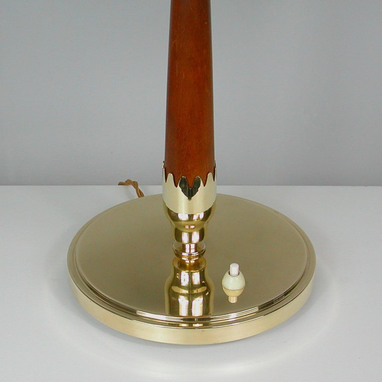 Mid-20th Century Midcentury Swedish Teak, Brass and Frosted Glass Table Lamp by Böhlmarks, 1950s For Sale