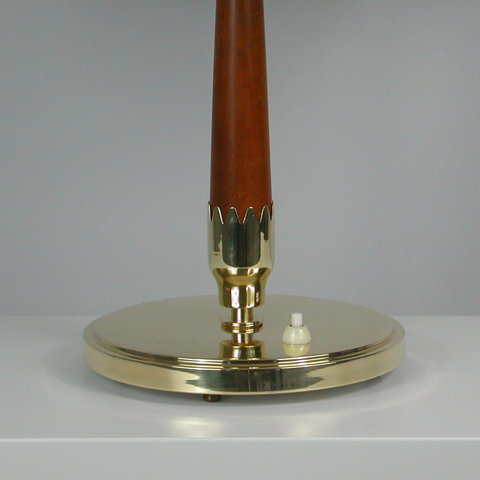Midcentury Swedish Teak, Brass and Frosted Glass Table Lamp by Böhlmarks, 1950s 1