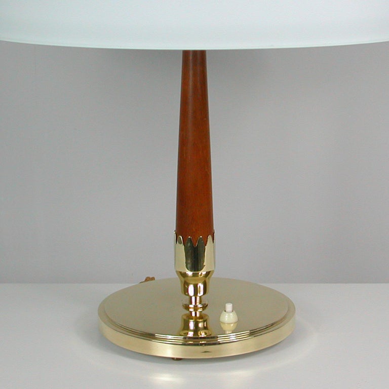 Midcentury Swedish Teak, Brass and Frosted Glass Table Lamp by Böhlmarks, 1950s For Sale 2
