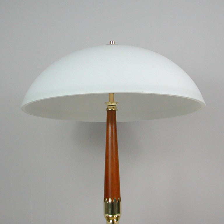 Midcentury Swedish Teak, Brass and Frosted Glass Table Lamp by Böhlmarks, 1950s For Sale 3