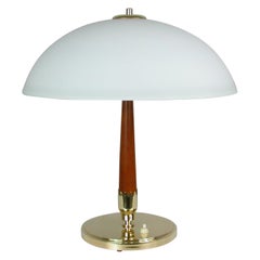 Midcentury Swedish Teak, Brass and Frosted Glass Table Lamp by Böhlmarks, 1950s