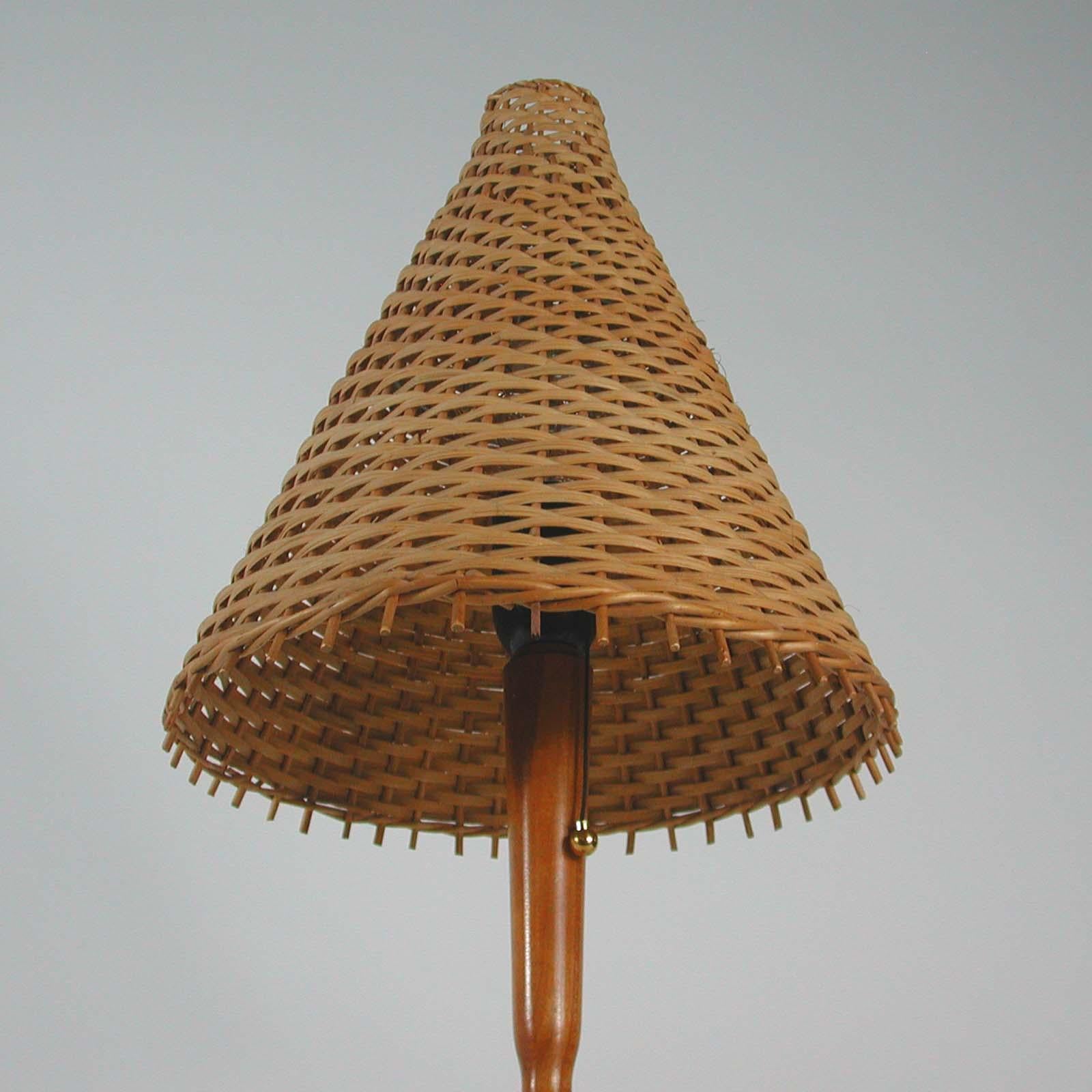 Midcentury Swedish Teak and Rattan Table Lamp, 1950s In Good Condition In NUEMBRECHT, NRW
