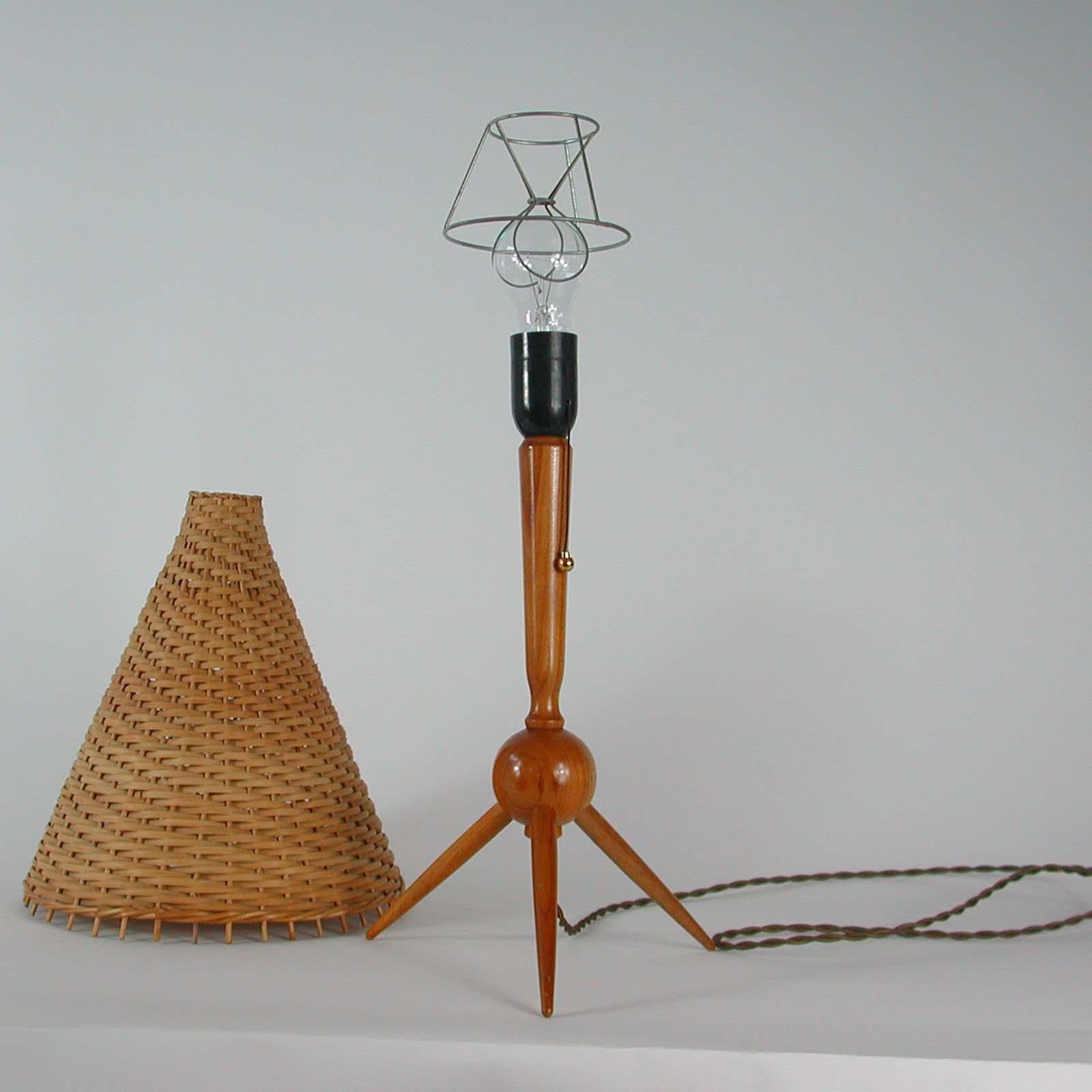 Midcentury Swedish Teak and Rattan Table Lamp, 1950s 3