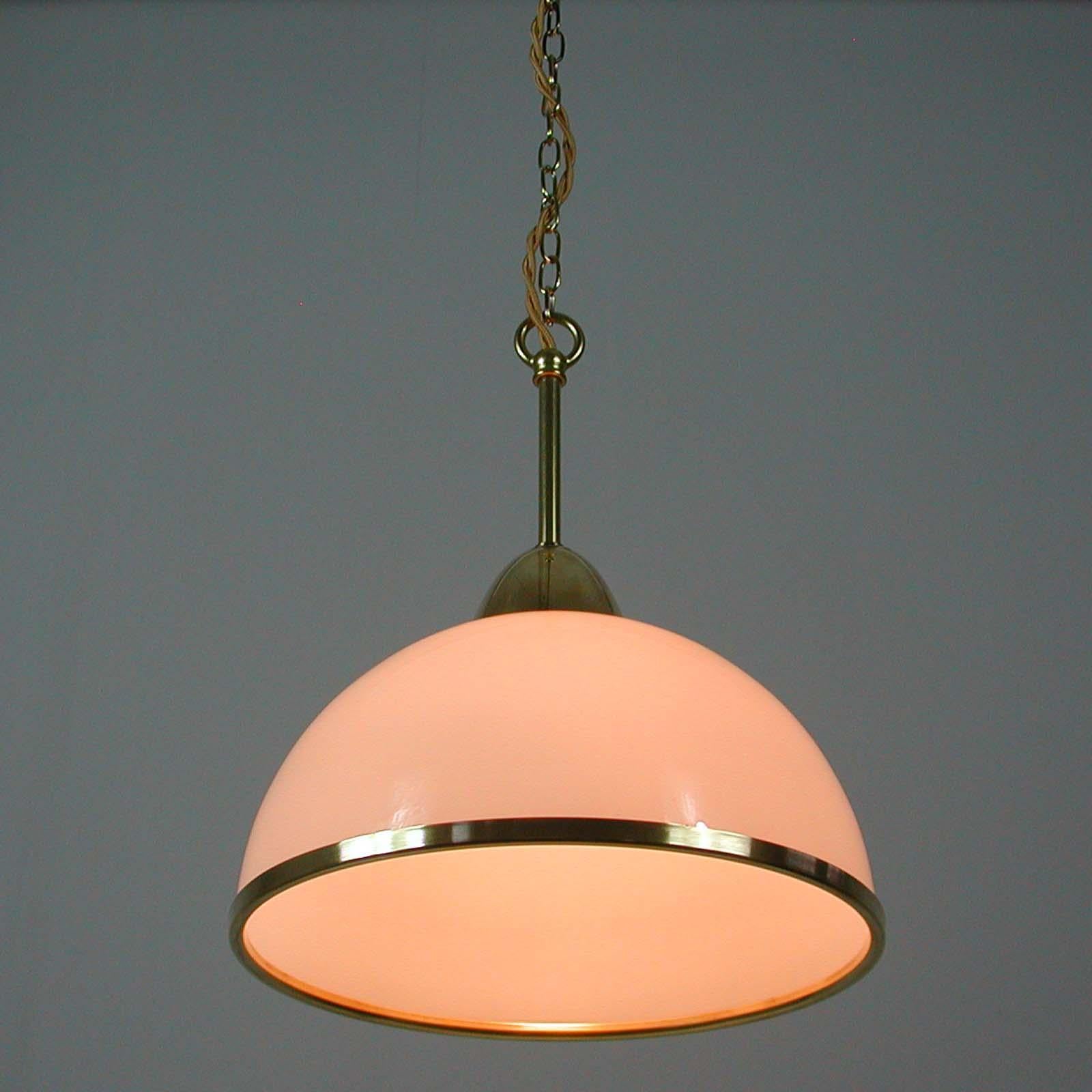 Midcentury Swedish White Opaline Glass and Brass Pendant, 1950s, 4 available 5