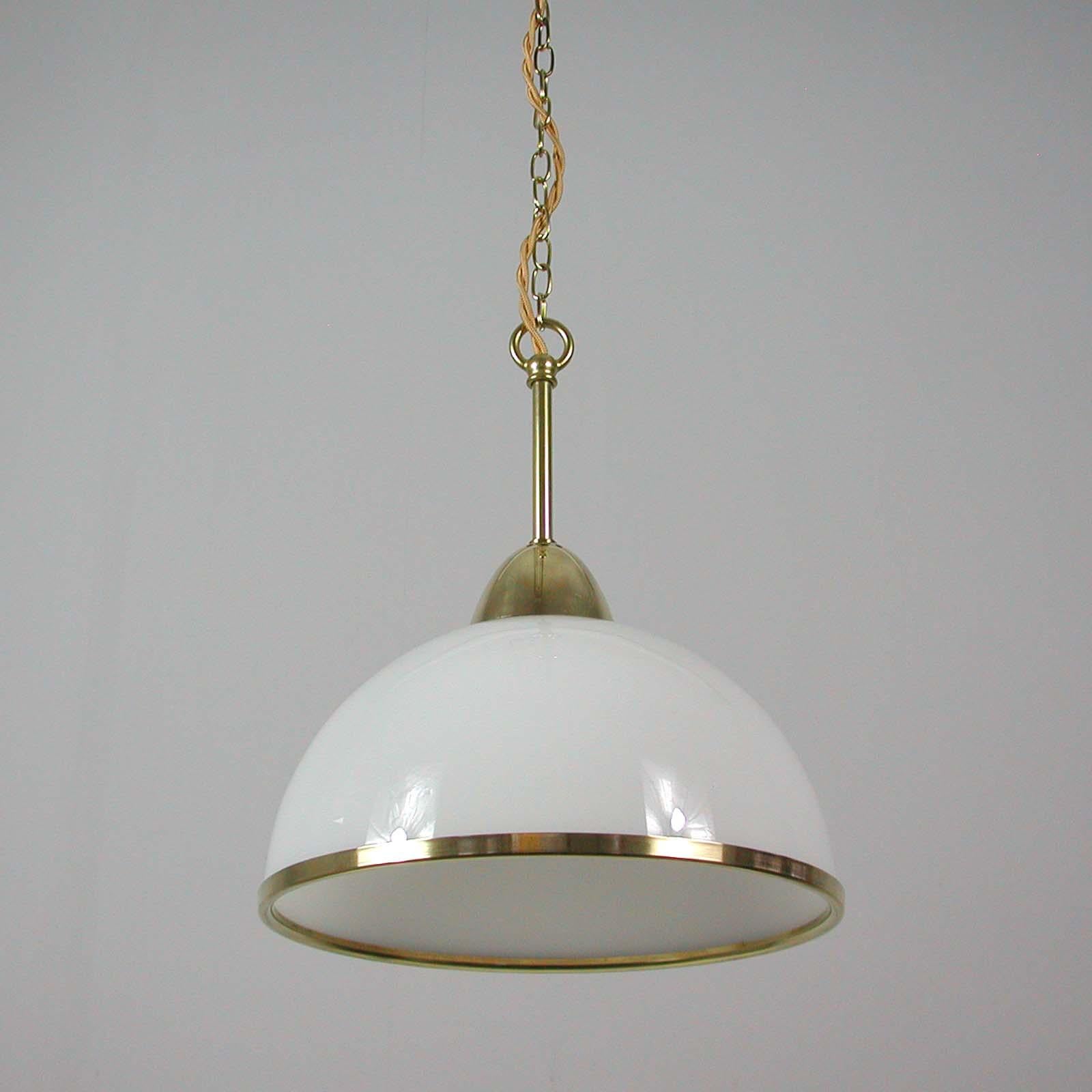 Midcentury Swedish White Opaline Glass and Brass Pendant, 1950s, 4 available 6