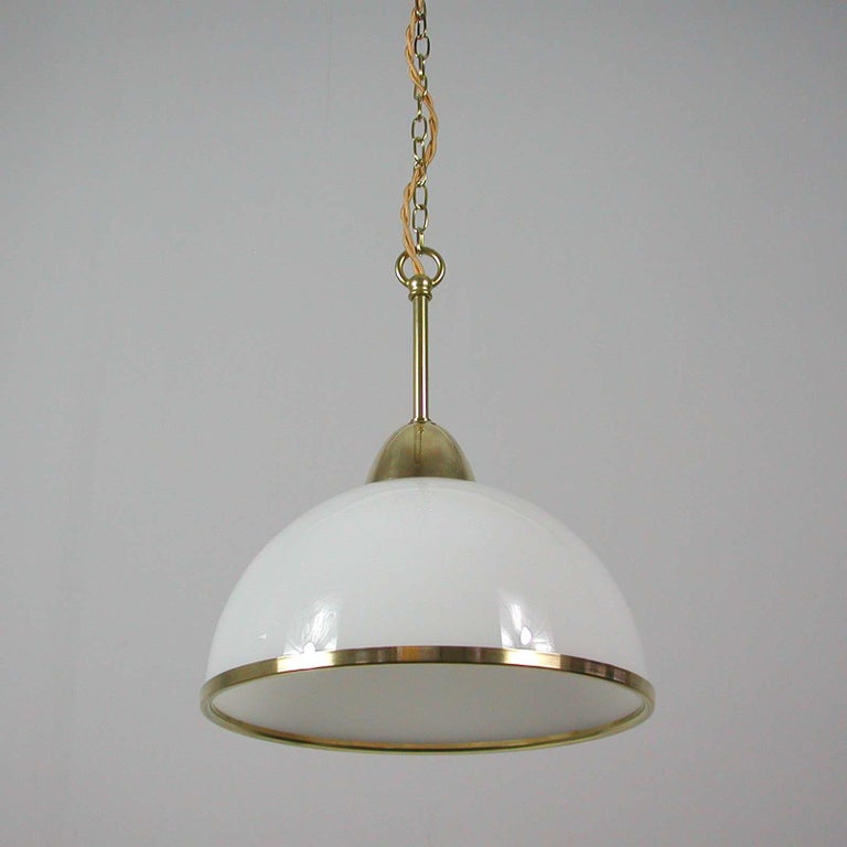 Midcentury Swedish White Opaline Glass and Brass Pendant, 1950s, 4 available For Sale 6