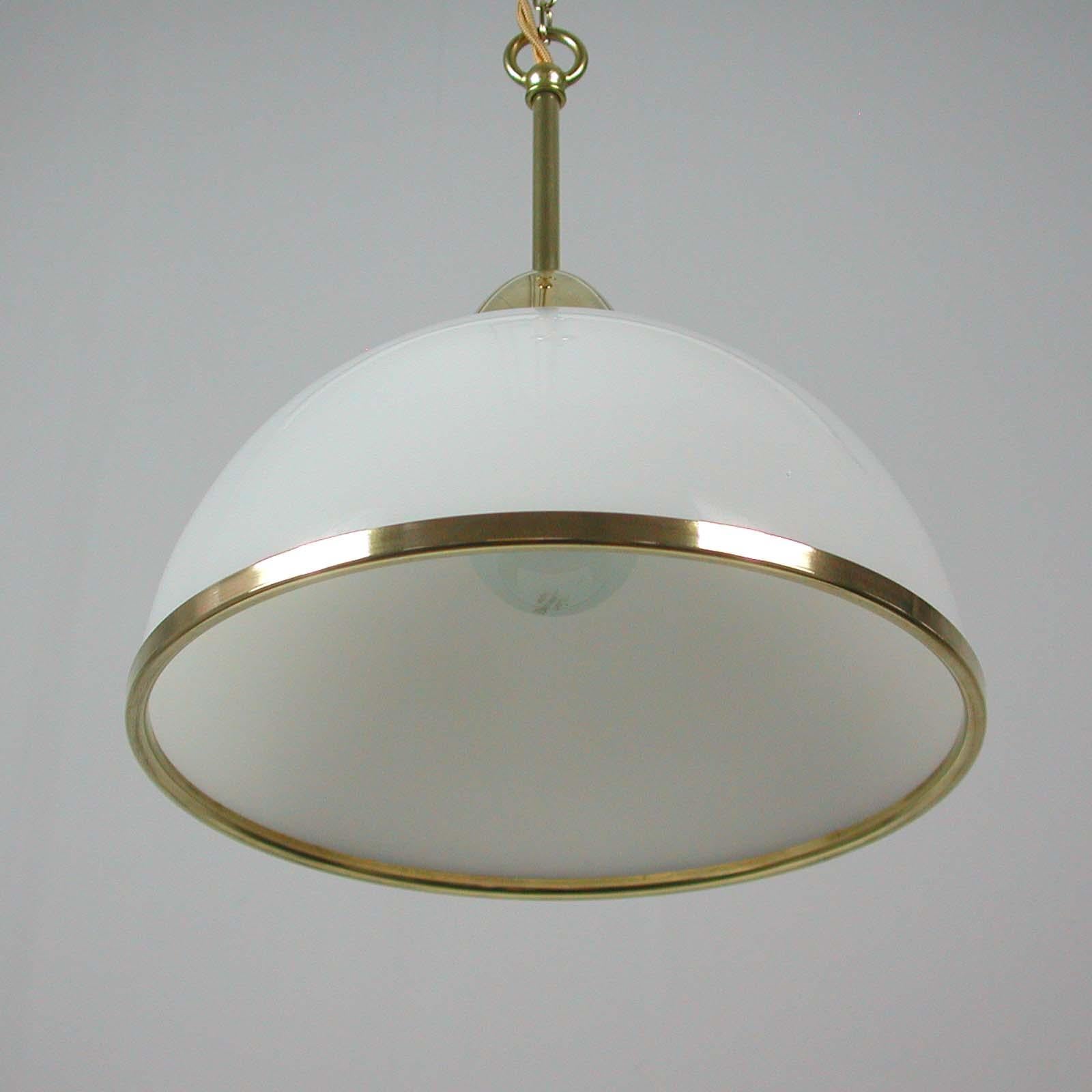 Midcentury Swedish White Opaline Glass and Brass Pendant, 1950s, 4 available 8