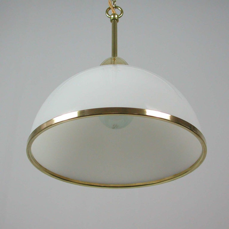 Midcentury Swedish White Opaline Glass and Brass Pendant, 1950s, 4 available For Sale 8