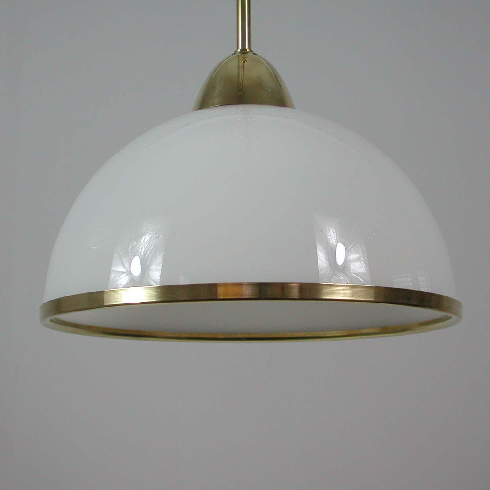 Midcentury Swedish White Opaline Glass and Brass Pendant, 1950s, 4 available 9