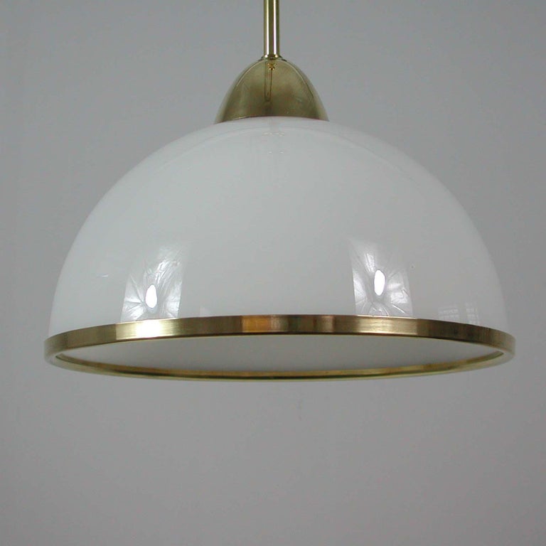 Midcentury Swedish White Opaline Glass and Brass Pendant, 1950s, 4 available For Sale 9