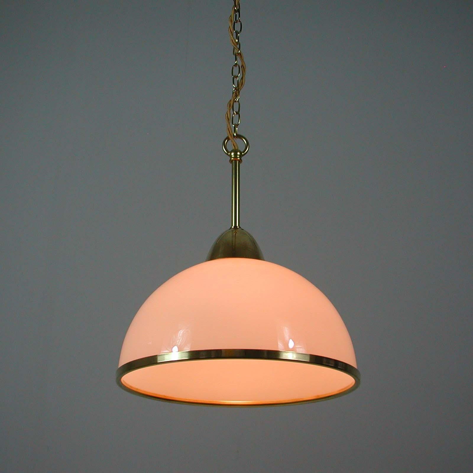 Midcentury Swedish White Opaline Glass and Brass Pendant, 1950s, 4 available 10