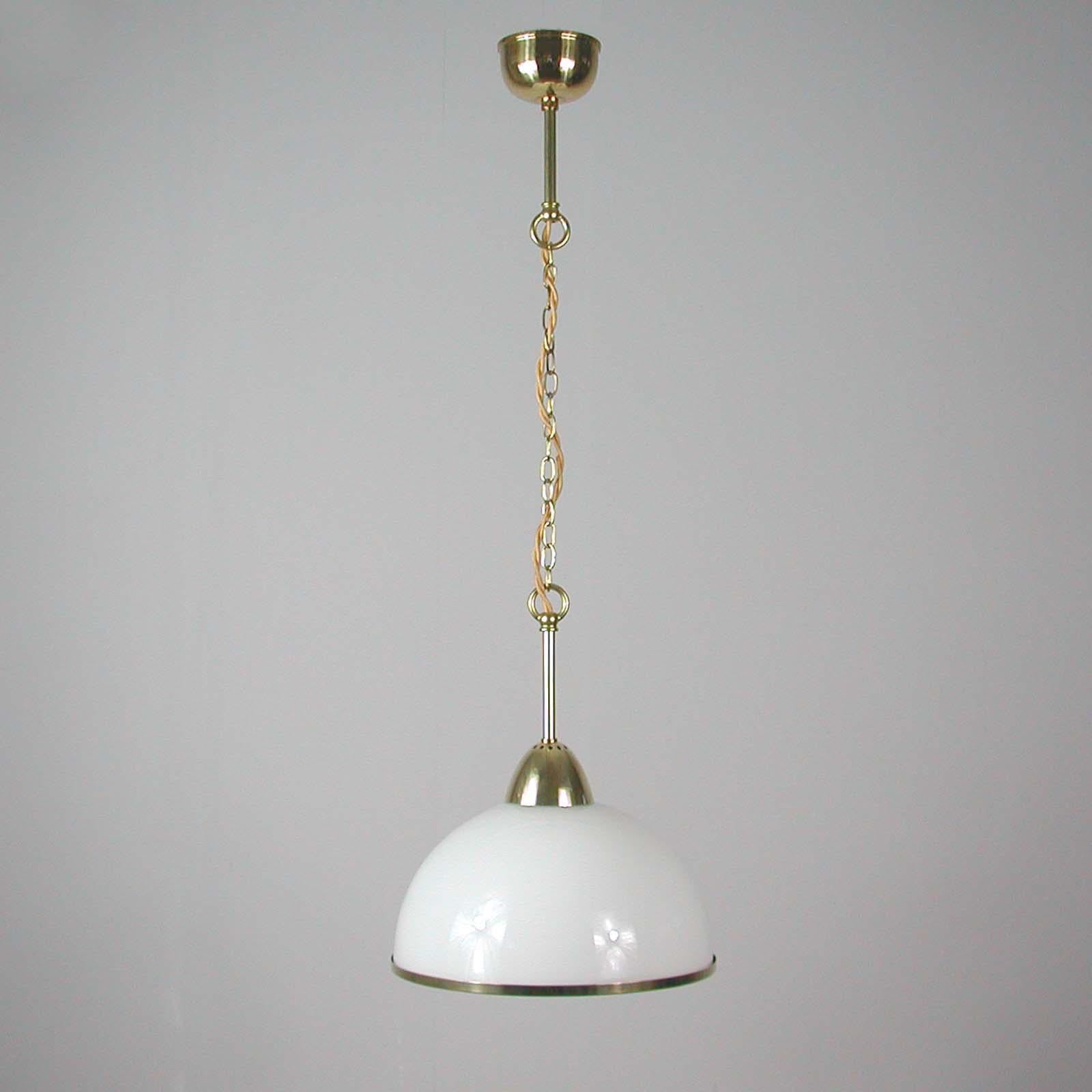 Mid-Century Modern Midcentury Swedish White Opaline Glass and Brass Pendant, 1950s, 4 available