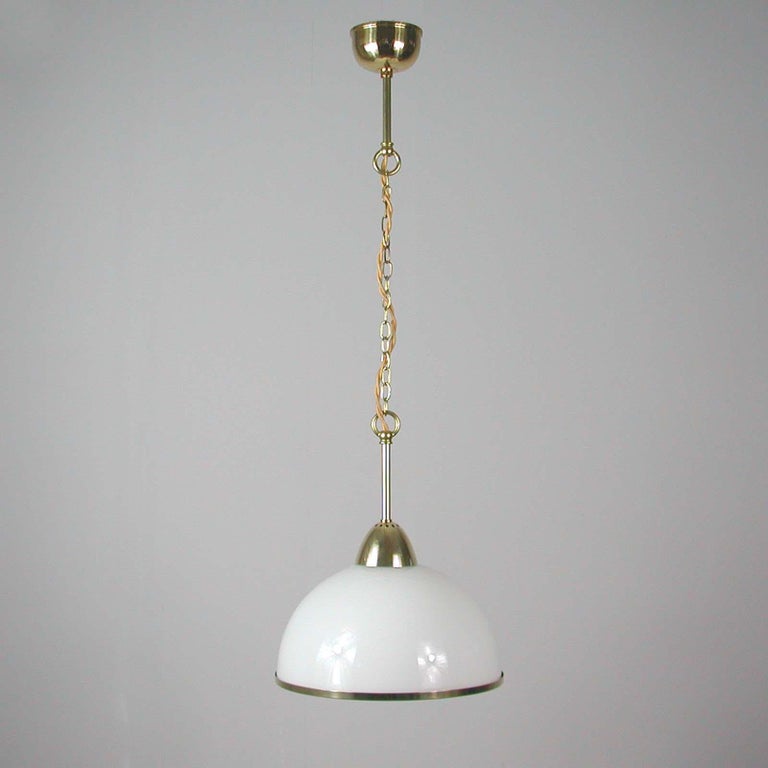 Mid-Century Modern Midcentury Swedish White Opaline Glass and Brass Pendant, 1950s, 4 available For Sale
