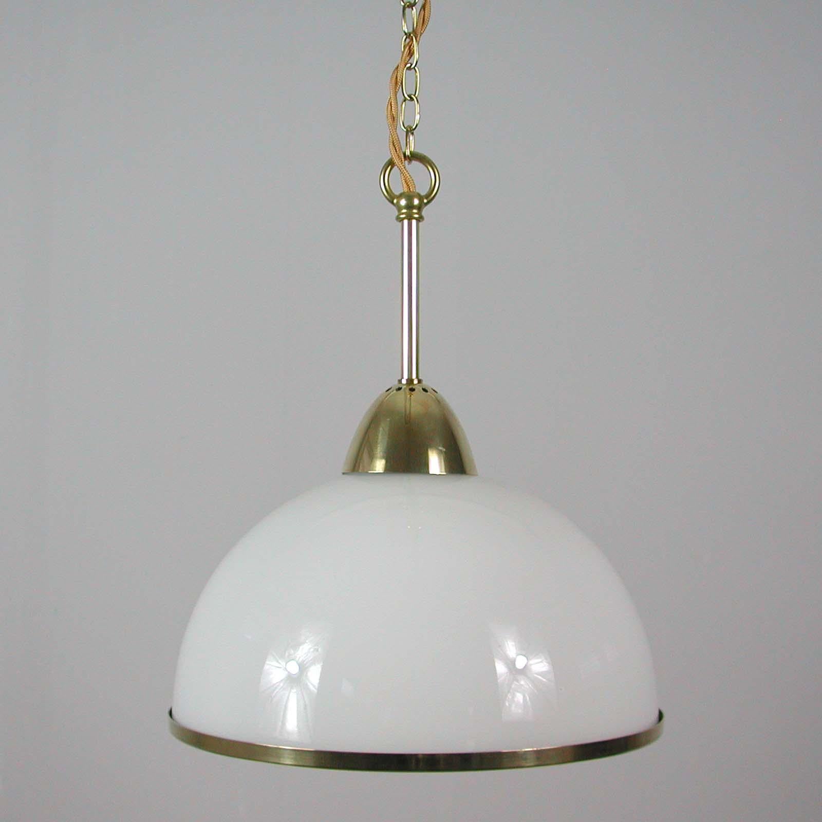 Mid-20th Century Midcentury Swedish White Opaline Glass and Brass Pendant, 1950s, 4 available
