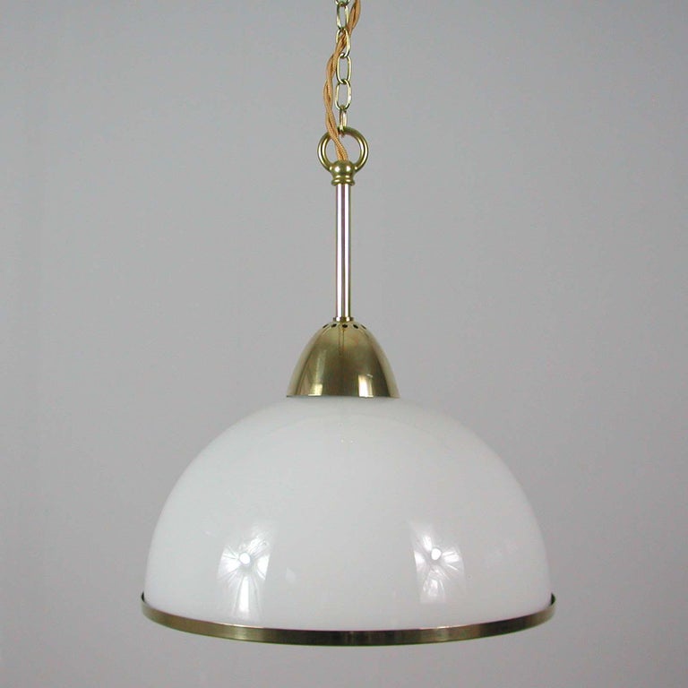 Mid-20th Century Midcentury Swedish White Opaline Glass and Brass Pendant, 1950s, 4 available For Sale