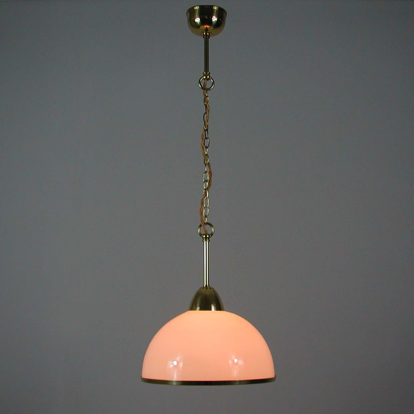 Midcentury Swedish White Opaline Glass and Brass Pendant, 1950s, 4 available 1