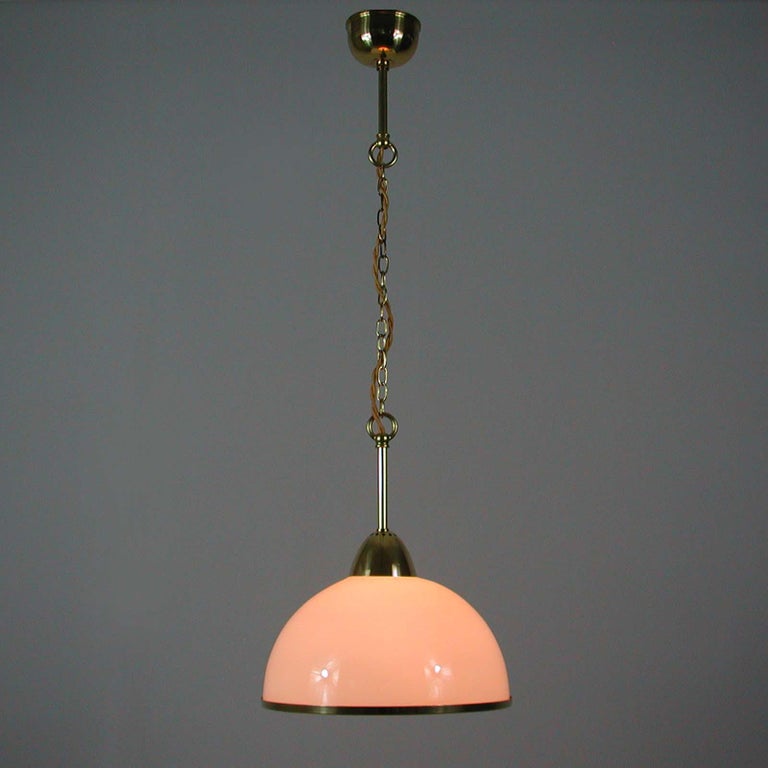 Midcentury Swedish White Opaline Glass and Brass Pendant, 1950s, 4 available For Sale 1
