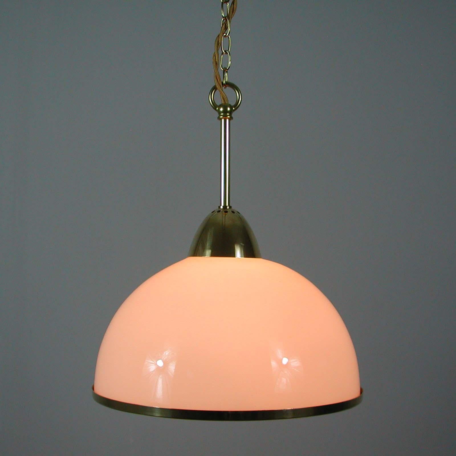 Midcentury Swedish White Opaline Glass and Brass Pendant, 1950s, 4 available 2