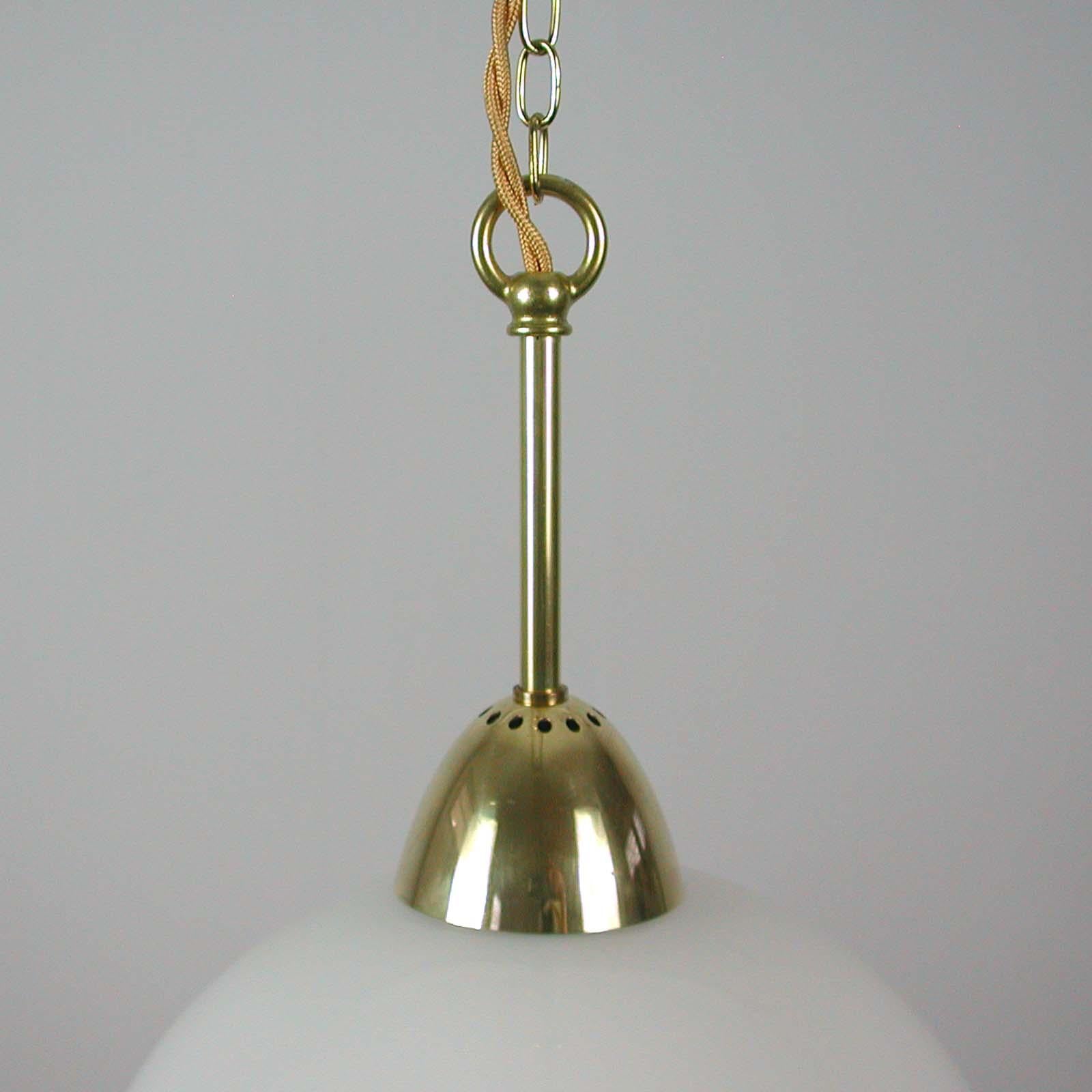 Midcentury Swedish White Opaline Glass and Brass Pendant, 1950s, 4 available 3