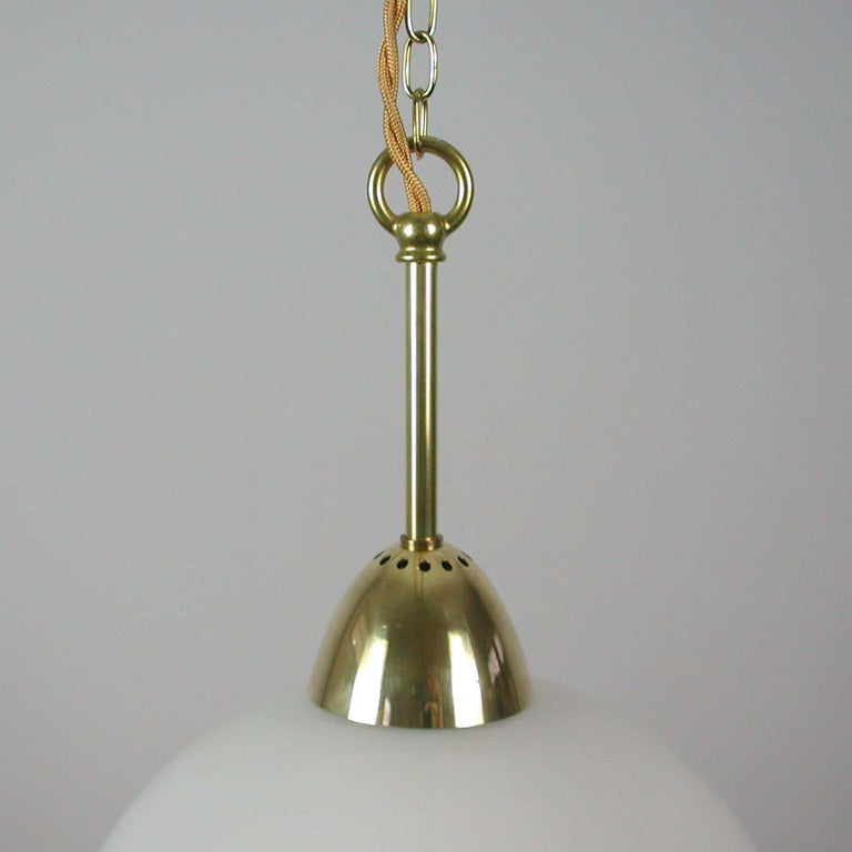 Midcentury Swedish White Opaline Glass and Brass Pendant, 1950s, 4 available For Sale 3