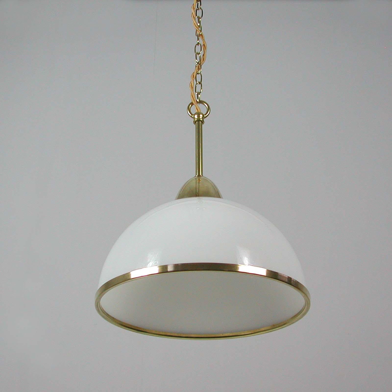 Midcentury Swedish White Opaline Glass and Brass Pendant, 1950s, 4 available 4