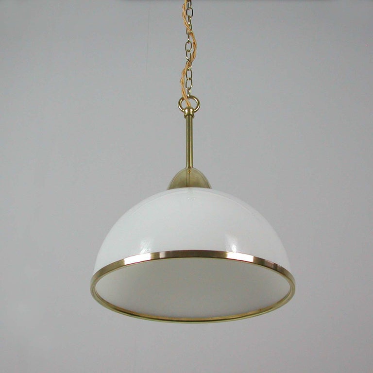 Midcentury Swedish White Opaline Glass and Brass Pendant, 1950s, 4 available For Sale 4