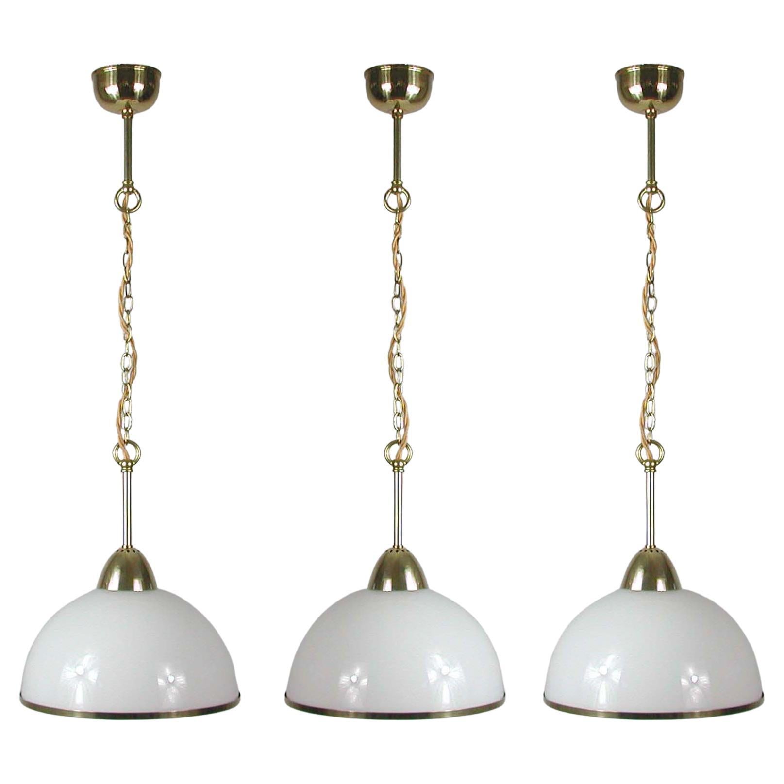Midcentury Swedish White Opaline Glass and Brass Pendant, 1950s, 4 available