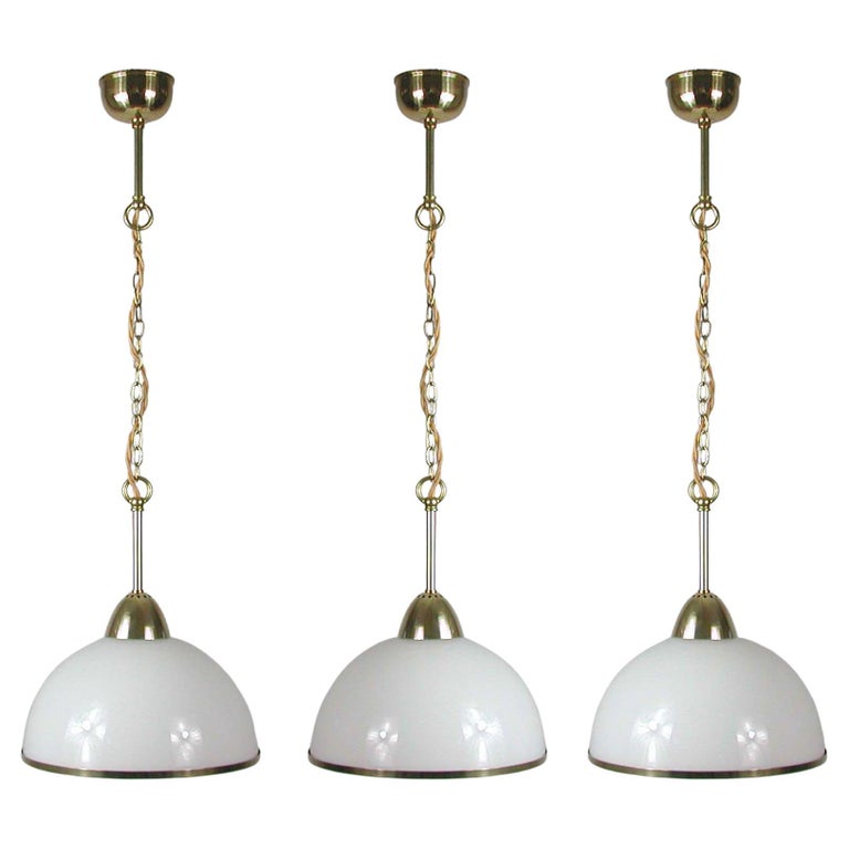 Midcentury Swedish White Opaline Glass and Brass Pendant, 1950s, 4 available For Sale