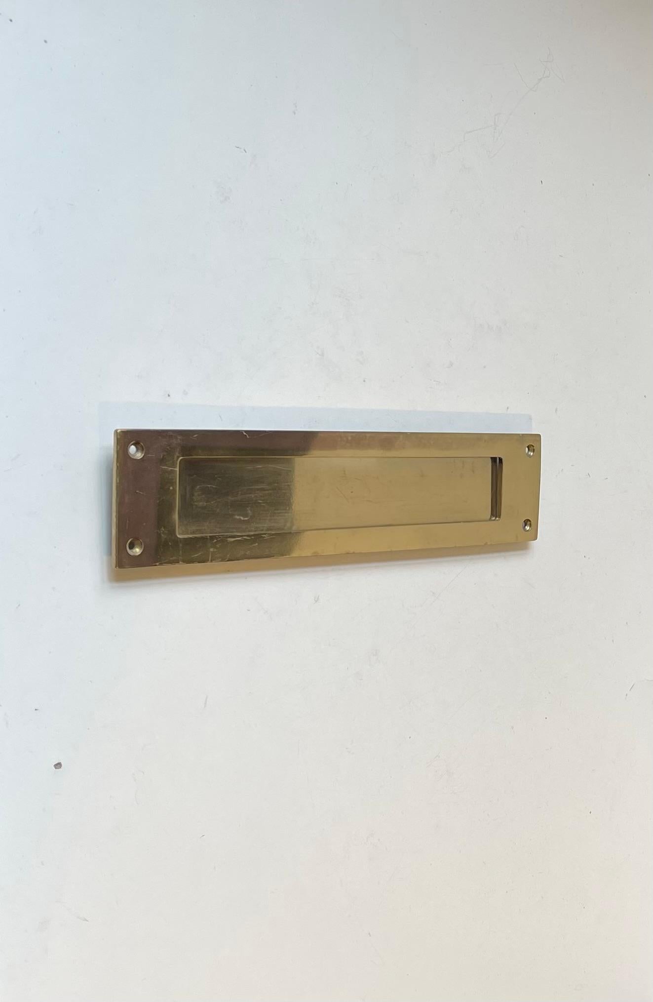 Midcentury Swedish Wide Brass Door Letter Slot - Plate by Gamleby Norden For Sale 1
