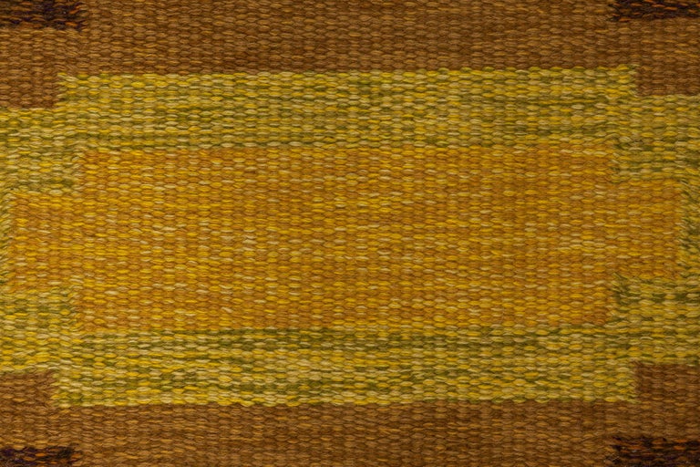 Mid20th century Swedish Yellow, Brown and Beige FlatWeave Rug by