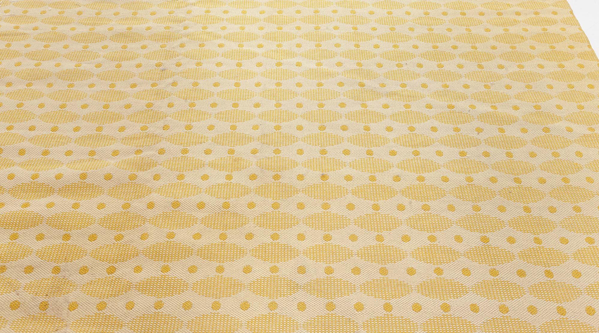Mid-Century Modern Midcentury Swedish Yellow Double Sided Fragment Rug For Sale