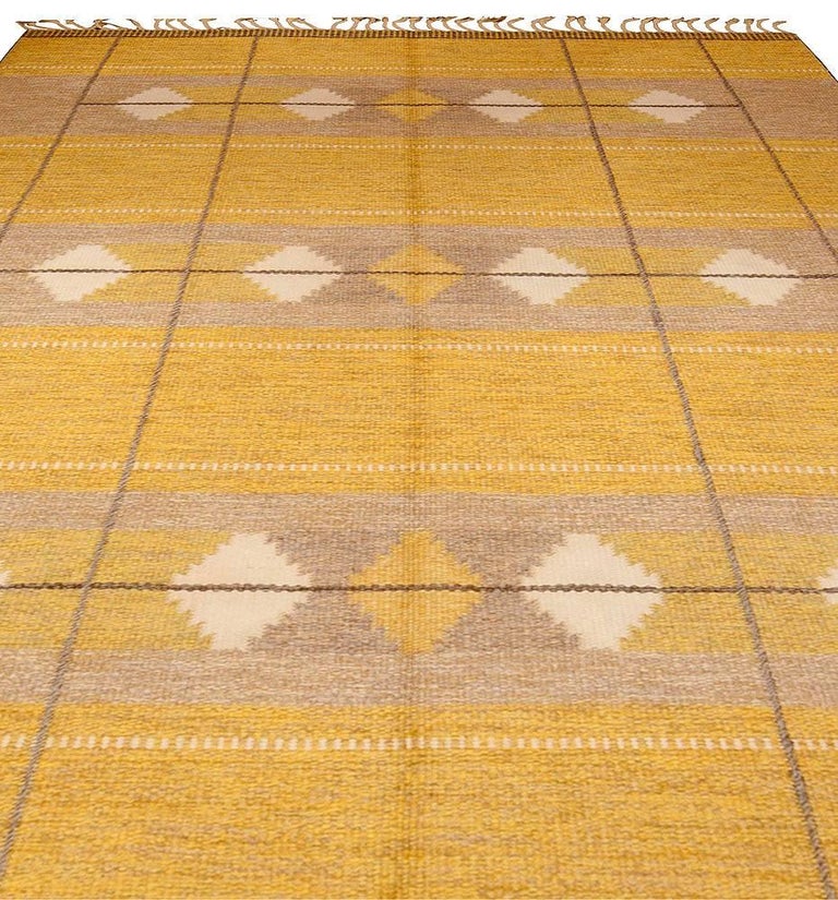 Mid20th century Swedish Yellow FlatWeave Wool Rug by Doris Leslie