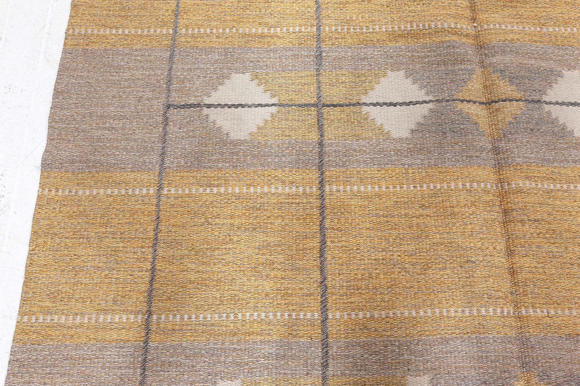 Midcentury Swedish Yellow Flat-Weave Wool Rug In Good Condition For Sale In New York, NY