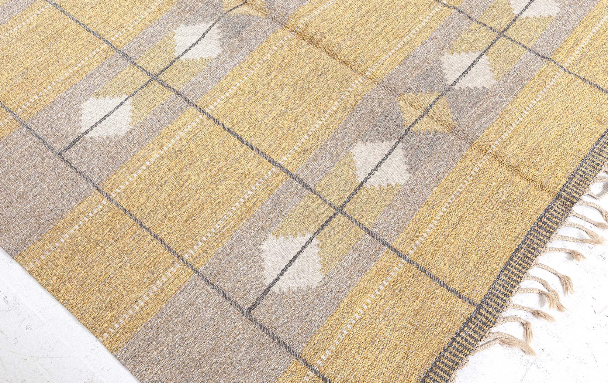 20th Century Midcentury Swedish Yellow Flat-Weave Wool Rug For Sale
