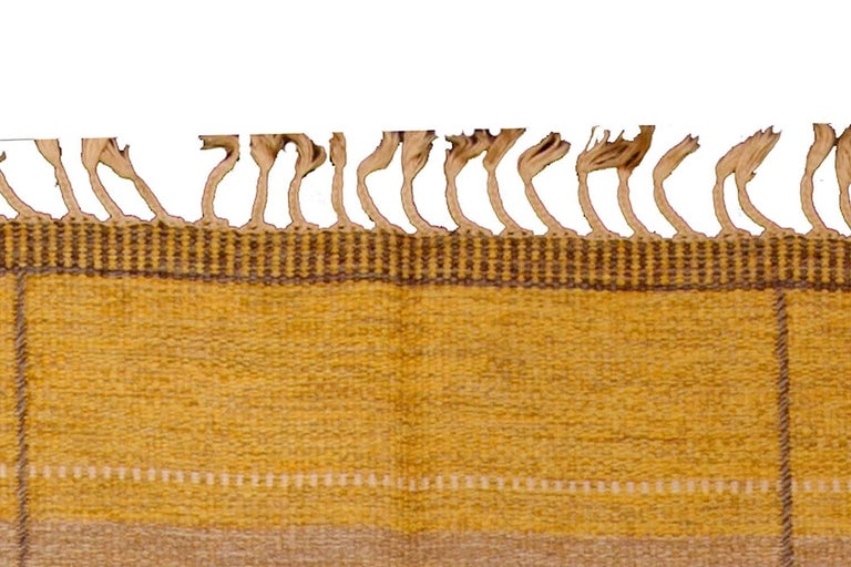 Midcentury Swedish Yellow FlatWeave Wool Rug For Sale at 1stDibs