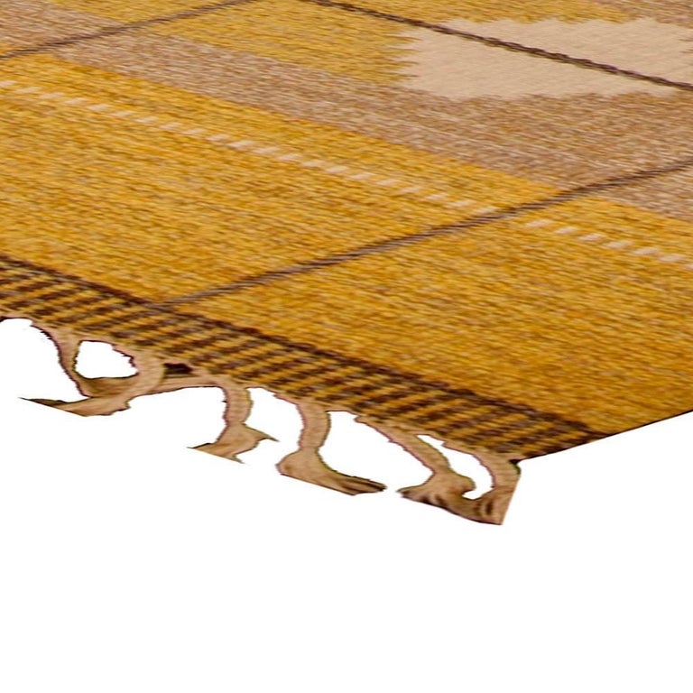 Midcentury Swedish Yellow FlatWeave Wool Rug For Sale at 1stDibs
