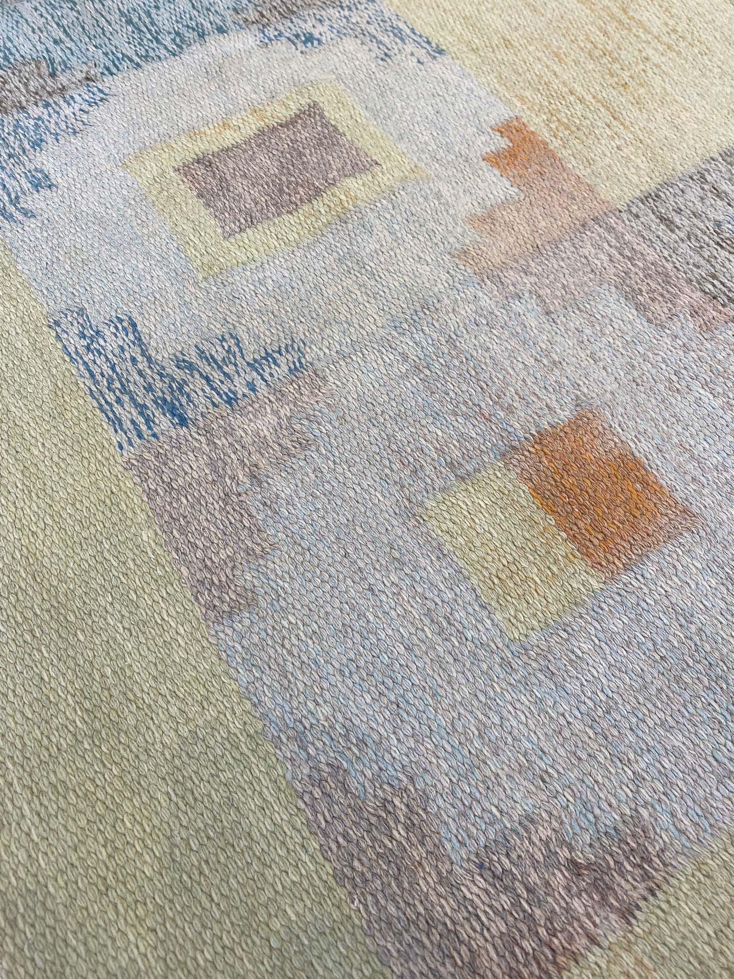 20th Century Midcentury Swedish Yellow Wool Rug, Signed KP For Sale