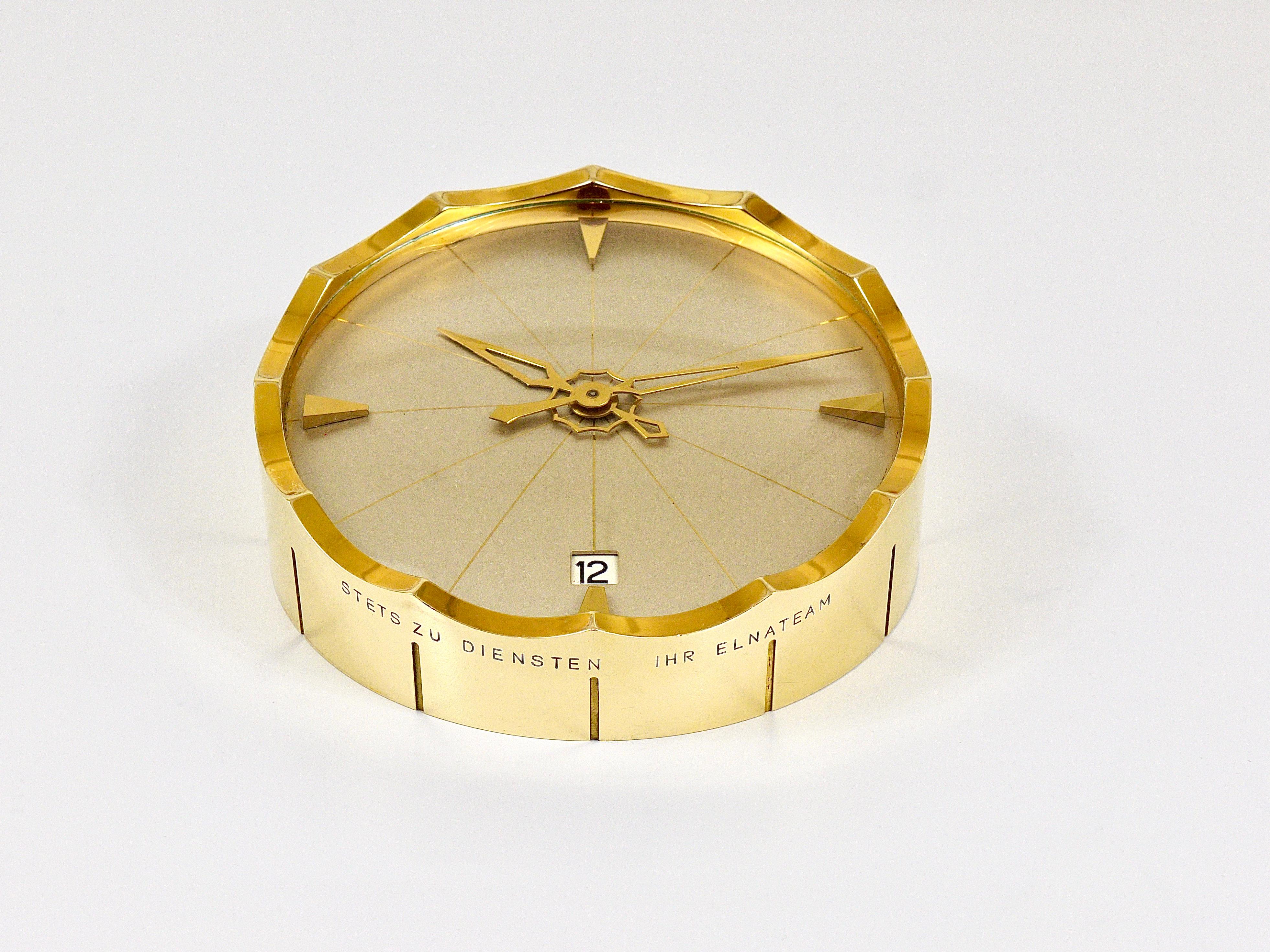 Midcentury Swiss Eight Days Brass Desk Clock by Jaeger-LeCoultre, 1960s 2