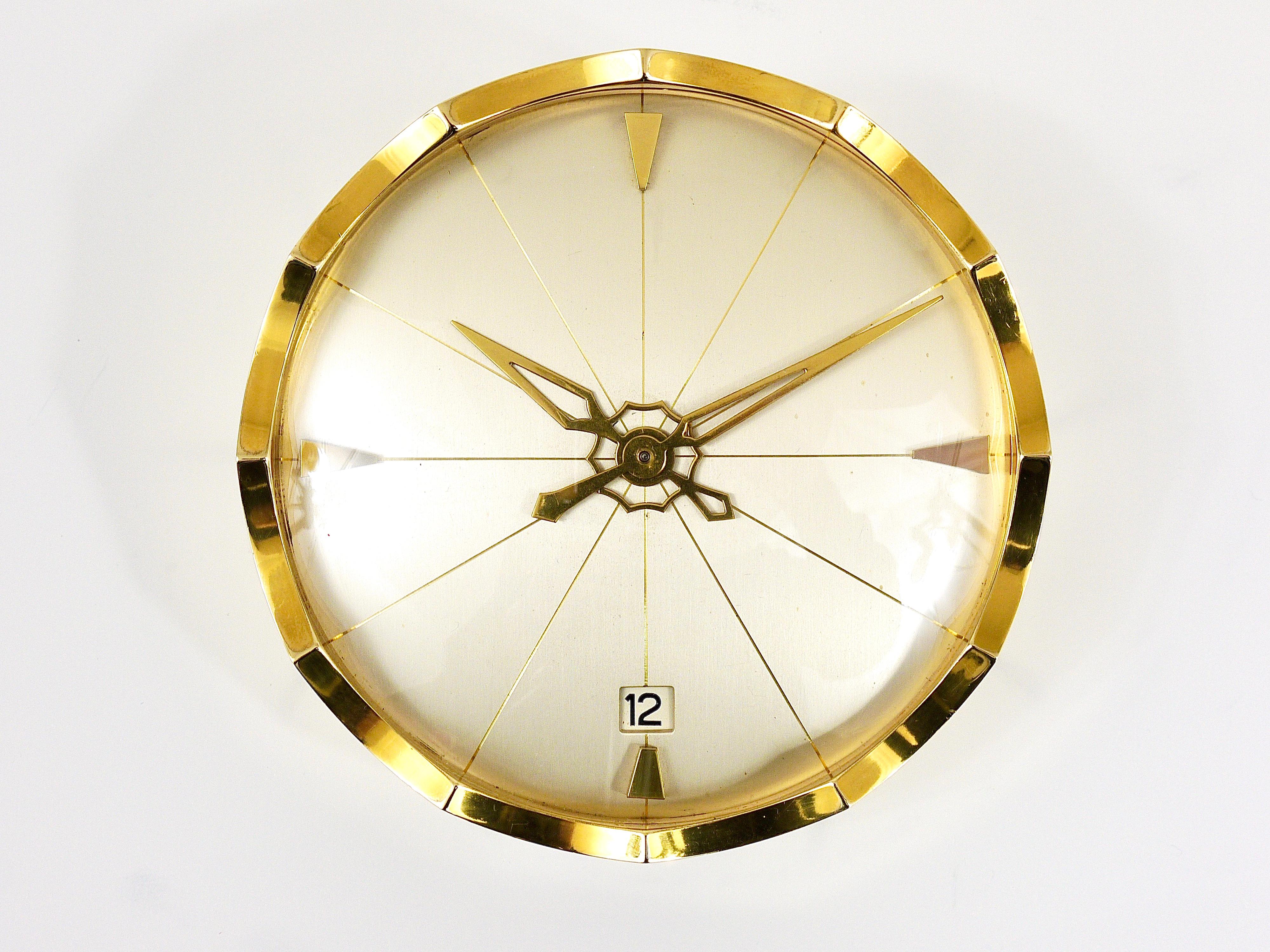 Midcentury Swiss Eight Days Brass Desk Clock by Jaeger-LeCoultre, 1960s 4