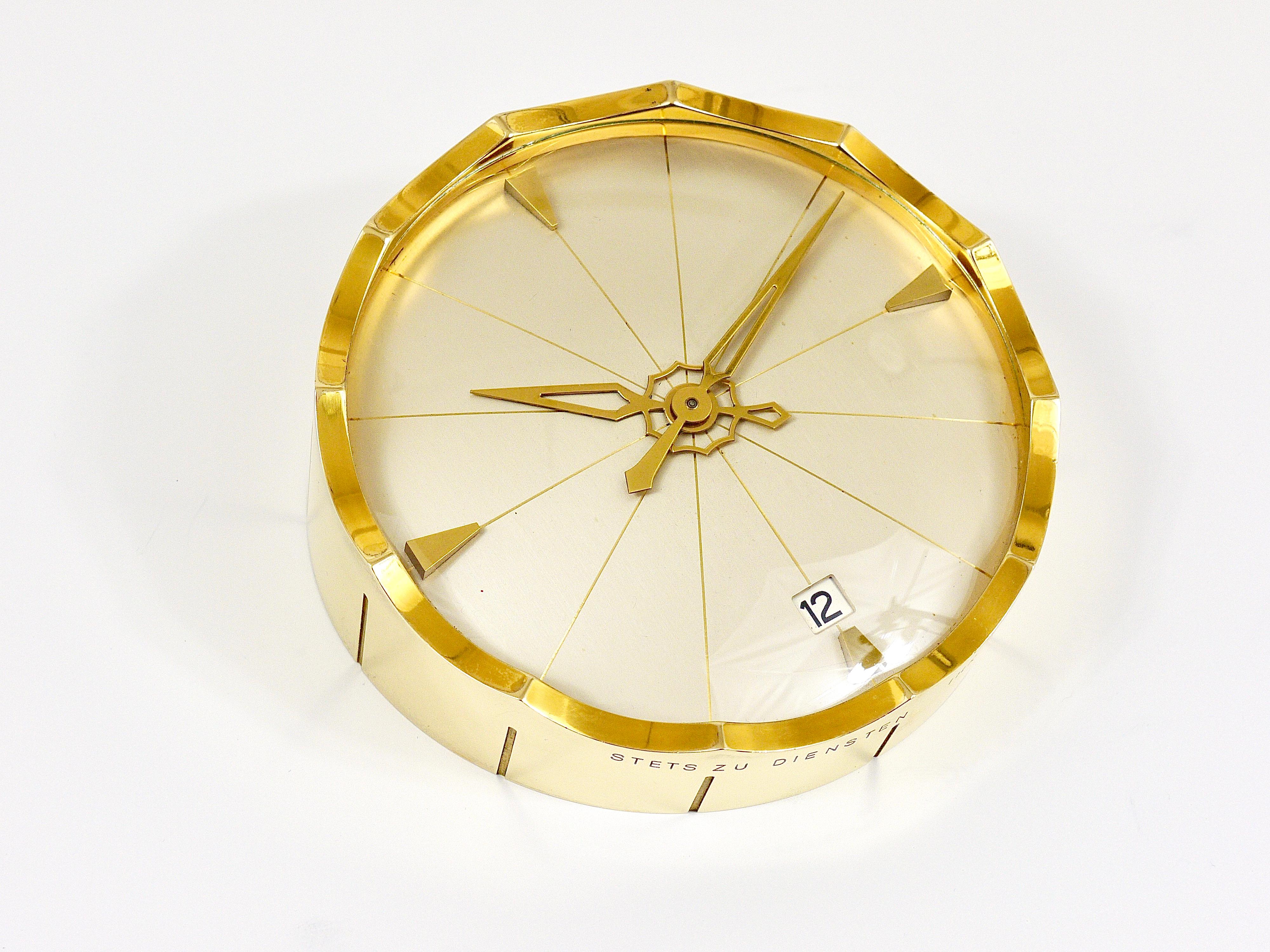Midcentury Swiss Eight Days Brass Desk Clock by Jaeger-LeCoultre, 1960s 5