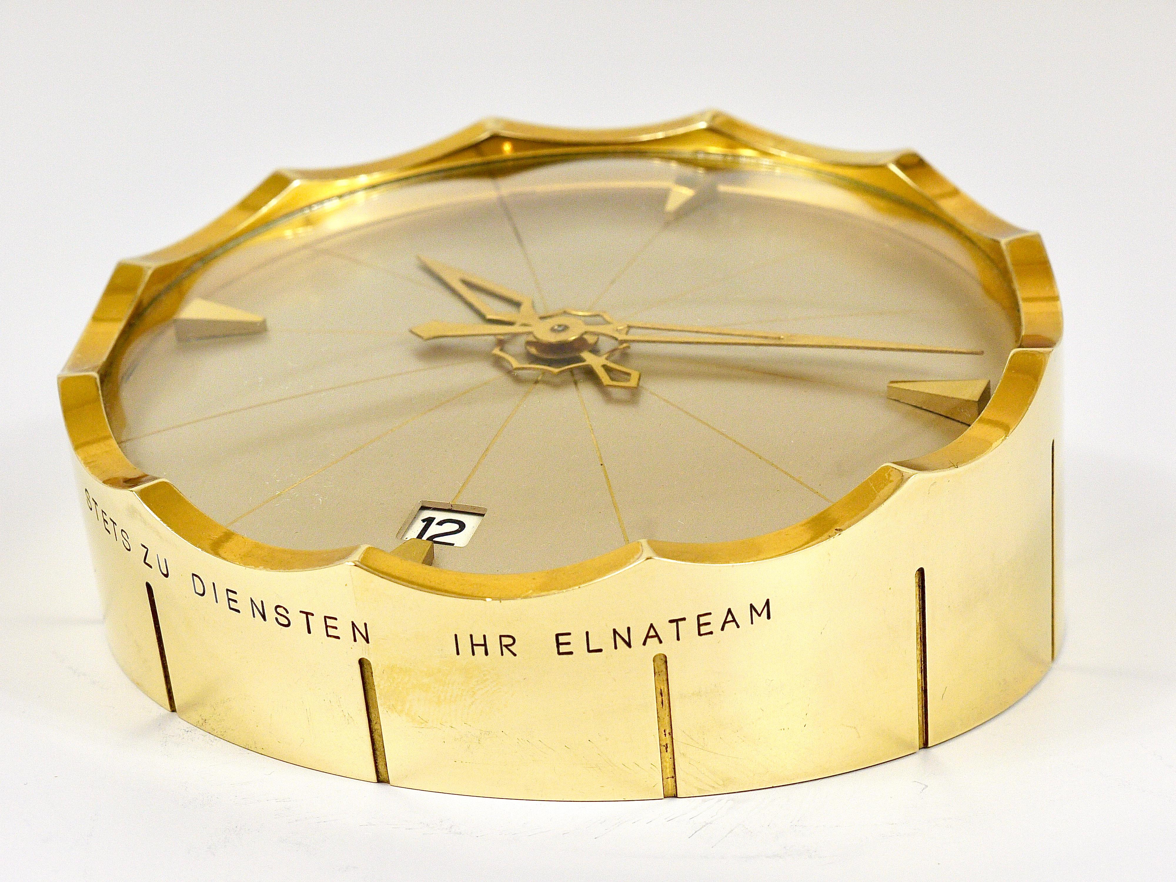 Midcentury Swiss Eight Days Brass Desk Clock by Jaeger-LeCoultre, 1960s 9