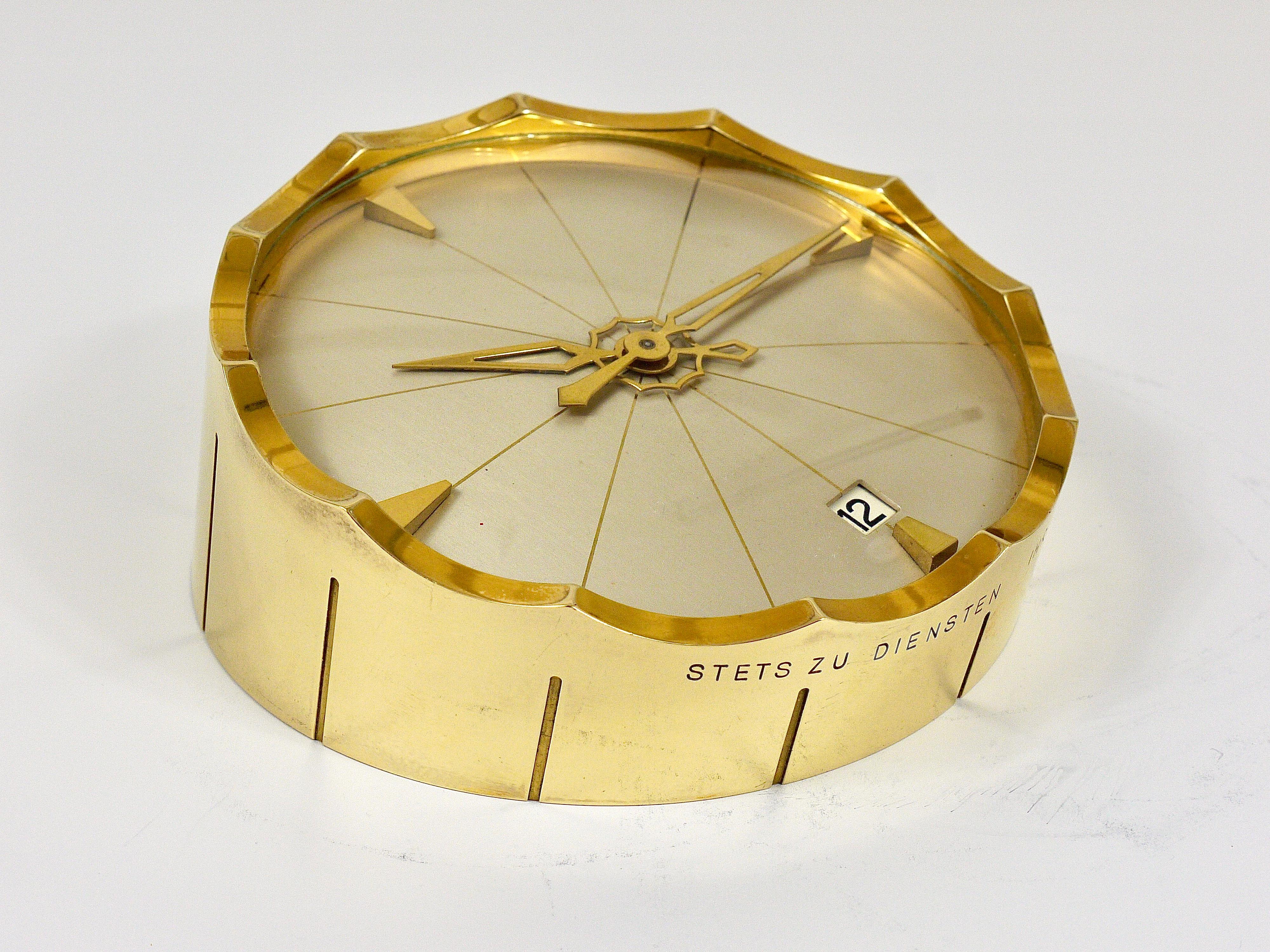 Midcentury Swiss Eight Days Brass Desk Clock by Jaeger-LeCoultre, 1960s 12
