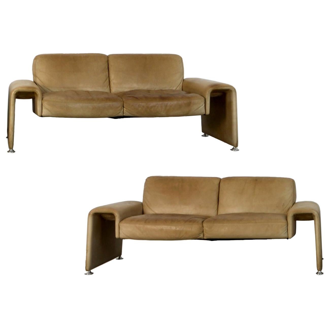 1970s Swiss Leather Sofas, a Pair
